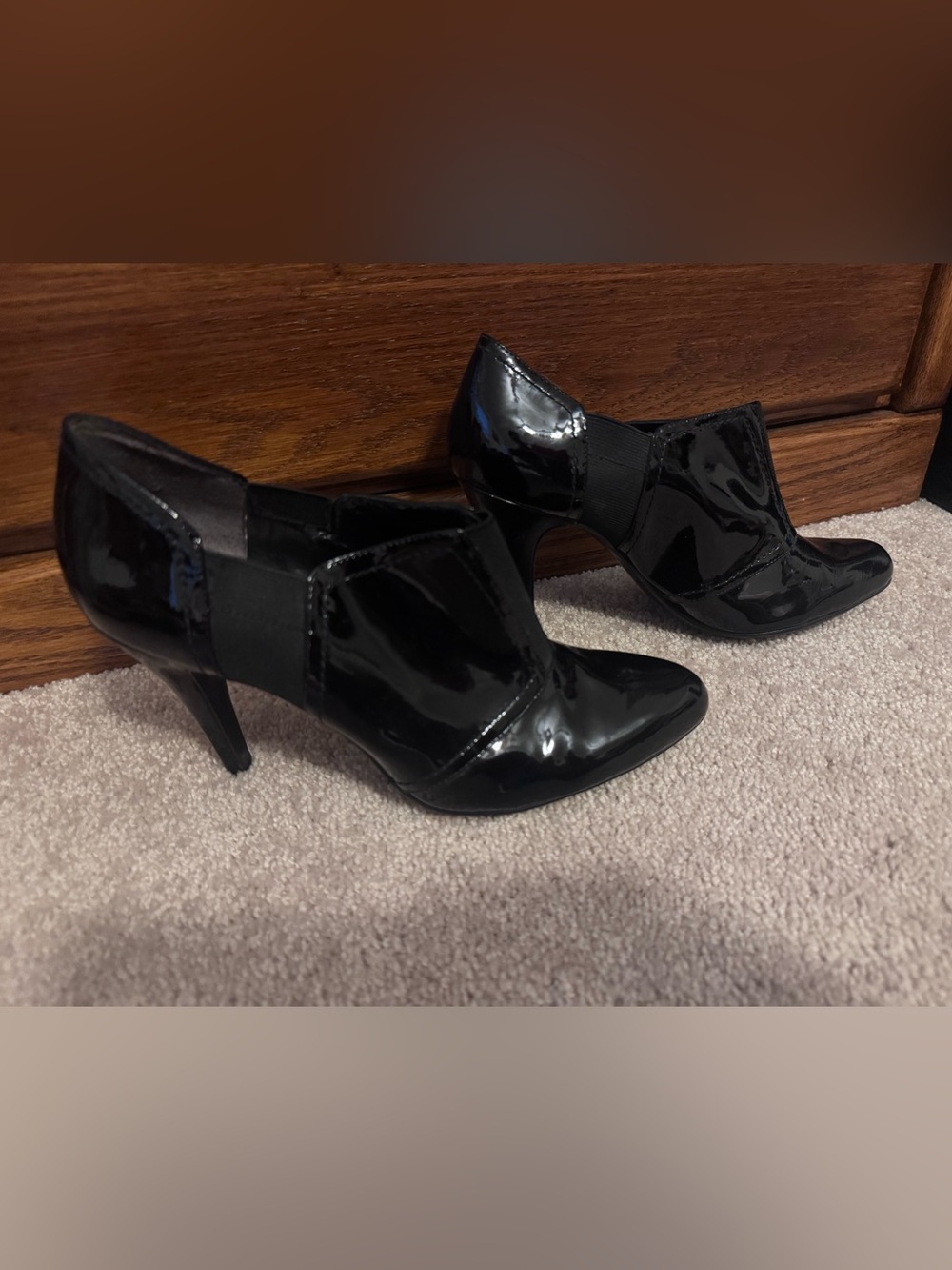 Nine West Black Patent Pointed-Toe Heeled Ankle Booties